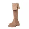 Botas de Cavaleiro com Forro de Lã, Cano Alto Estilo Western Feminino, Botas Petite Acima do Joelho, Botas Espessadas que Aumentam a Altura, Botas de Neve Marrons, Emagrecedoras