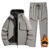Chaqueta Gruesa Cálida con Forro Polar para Hombre Otoño e Invierno, Chaqueta de Capa Base Suave con Capucha Holgada, Traje de Pareja en Stock