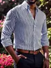 Moda Transfronteriza 2026 Camisa Cardigan de Manga Larga para Hombre Estampado 3D Rayas Simples Top Casual de Negocios