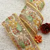 4,5CM Renda de Organza com Bordado Pesado e Pedraria para Roupas Estilo Étnico Artesanal DIY Hanfu Acessórios de Decoração para Trajes Formais