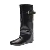 Botas de tornozelo com fivela quadrada, botas longas para mulheres, nova coleção outono/inverno 2026, removíveis, conversíveis, com palmilha interna para aumento de altura, botas de montaria de cano longo