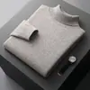 Suéter de cachemira para hombre para otoño e invierno, suéter de cachemira de cabra de cuello alto, jersey grueso, tejido de lana ajustado, camiseta básica de talla grande