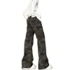 Jeans camuflaje de alta calle americanos para hombre, pantalones estilo recto, tiro alto, adelgazantes, versátiles, pantalones acampanados de pierna curva