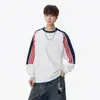 Sudadera unisex de talla grande estilo americano, resistente, con bloques de color, cuello redondo, nueva para otoño e invierno, con tres rayas deportivas, manga larga, top para pareja.