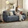Sofá Pequeno Estilo Creme Fresco para Apartamento Pequeno, Sala de Estar, Varanda, Quarto, Tecido Chenille Sofá Pequeno de Dois Lugares