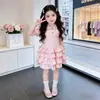 Vestido de Verano con Cuello Polo y Falda de Pastel para Niños Vestido de Manga Corta para Niñas Vestido de Princesa para Niños Vestido Estilo Preppy para Niñas
