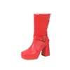 Botas de Moda Transfronterizas de Invierno 2026 de Suela Gruesa de Tacón Alto Tallas Grandes 40-50 con Cremallera Lateral de Color Sólido hasta Media Pantorrilla