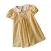 Colección de Verano 2026 Ropa para Niños: Vestido para Niña con Punto Trenzado Bordado de Animales, Cuello Peter Pan, Mangas Cortas Abullonadas, Vestido Infantil a Cuadros