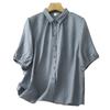 Toma Real de Camisa Casual de Color Sólido de Verano de Algodón y Lino Holgada Ajustada Estilo Bosque Retro Camisa de Solapa Tops para Mujer