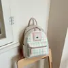 Mochila Saco Escolar Floresta Sortuda Porta-Moedas Desenho Animado Coreano Mochila Escolar Estudante Versátil Porta-Moedas Xadrez