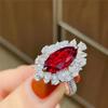 Celebração Online Ao Vivo Novo Produto Quente Simulação Turmalina Vermelha Formato Olho de Cavalo Anel Aberto Feminino Moda de Alto Nível Anel de Diamantes Completo