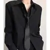 Camisa Negra Mujer Primavera Otoño Nuevo Diseño Sentido Nicho Viaje de Negocios Profesional Botón Oculto Camisa Caída Manga Larga Temperatura Superior