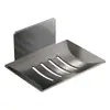 Jabonera de Baño Gris Gunmetal con Drenaje, Acero al Carbono, Soporte de Jabón para Montar en la Pared sin Taladrar, Almacenamiento de Alta Gama para el Baño