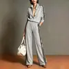 Conjunto de dos piezas a rayas con cuello alto más vendido de Amazon para mujer, con un cárdigan informal de estilo europeo y americano y pantalones largos de pierna ancha, perfecto para ventas transfronterizas