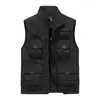 Chaleco deportivo casual de exterior para hombre para primavera y otoño, disponible en tallas grandes, con corte holgado, forro de malla y múltiples bolsillos para gran capacidad de almacenamiento