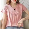 Tops de Manga Corta Estilo Coreano Estilo Europeo y de Hong Kong 2025 Verano Nuevo Versátil Estilo Extranjero Reductor de Edad Talla Grande Moda Femenina