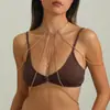 Nueva moda europea y americana cadena larga de aluminio con borlas de pedrería cadena para el cuerpo para mujeres, cadena para el pecho con colgante de corazón sexy para fiesta en club nocturno