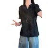 Camiseta informal de verano para hombre, fina, con textura tie-dye, de seda helada, manga corta, cuello en V, estilo americano, secado rápido, deportiva, media manga