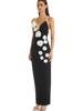 Vestido estilo corte francês de alta qualidade com alça de pérola no ombro vestido de bandagem design de flor tridimensional Vestido de festa e noite para mulheres