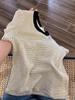 Camiseta de Punto de Seda de Hielo a Rayas de Manga Corta para Mujer Verano 2024 Nuevo Estilo Hombro Pequeño Ajustada Verano