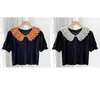 Chal de encaje con cuello de muñeca calado, blusa de mujer decorada con perlas, cuello postizo, sobrefalda estilo coreano