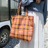 Bolsa de Hombro Retro a Cuadros Naranja Naranja Portátil para Viajes Cotidianos Gran Capacidad Moda Ligera Bolsa de Tela