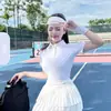 Camiseta Top Transpirable de Secado Rápido para Running Fitness Bádminton Tenis Polo Deportivo para Mujer Verano Color Sólido Manga Corta Yoga