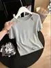 Top de punto calado con cuentas, nuevo de verano 2026, fino para mujer, estilo corto, cuello redondo calado, ajustado, elegante top de manga corta