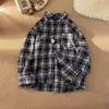 Camisa xadrez retrô americana para homens, estilo primavera e outono, camisa xadrez de manga comprida, jaqueta de outono moderna estilo japonês