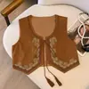 Colete Cardigan Bordado com Franjas e Gola V em Camurça Sintética Estilo Étnico Retro para Mulheres com um Design Chinês Novo Único e Chique