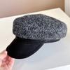 Gorra Estilo Japonés Color Mixto Patrón Gradual Gorra de Periodista para Mujer Otoño e Invierno Lana Mezclada Gorra de Pato Cuero Sintético Gorra de Ejército Costera Sombrero de Moda