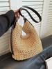 2025 Nueva Bolsa de Hombro de Gran Capacidad Tejida de Algodón Nueva Bolsa Tote de Malla Calada Bolsa de Playa para Vacaciones en la Costa