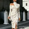 Transfronterizo Nuevo Estampado Digital Casual Personalidad Moda Temperamento Vestido de Manga Larga Hombros Descubiertos Falda Primavera y Otoño Mujer