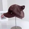 Chapéu Octogonal Retrô Japonês com Orelhas de Gato Tridimensionais para Mulheres, Capuz de Jovem Casual Fofo Versátil para Outono e Inverno, Boné de Baseball Moderno