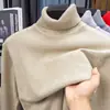 Suéter de malha com gola alta meia, suéter casual amigo da pele, camisa básica masculina, suéter de tricô com gola dobrável, quente e de caimento solto