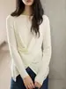 Suéter de Lana con Diseño de Cruz y Gota de Agua para Mujer, Otoño Temprano, Manga Larga, Cintura Ajustada, Top Blanco
