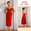 Feiyun Estilo Europeu e Americano Sexy Camisola de Cetim com Renda Transparente Costurada Decote V Comprimento Médio Alça Roupa de Dormir Feminina 1269