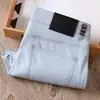 Jeans de Tencel Ultrafino Novo Verão 2023 Masculino Lavado Macio Azul Claro Stretch Reto Calça Jeans