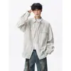 Camisa casual de pana estilo chaqueta, top versátil americano, camisa de manga larga a rayas retro moderna holgada para hombre talla grande