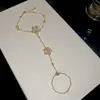 Pingente Flor de Zircônia Banhado a Ouro 14K Pulseira de Nicho Pulseira de Luxo Leve Joia Integrada Anel para Mulheres