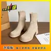 Botas de Tacón Alto Francesas Elegantes con Suela Gruesa Estilo Chica Picante Delgadas para Usar por Encima 2025 Invierno Nuevas Moda Retro Versátiles Botines de Gamuza