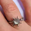 Anillo abierto vintage de girasol estilo ojo de gato europeo y americano, anillo de dedo personalizado tridimensional de alta gama con forma de sol