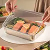 Crisper Retangular de Aço Inoxidável Placa Quadrada Prato de Jantar Bacia Quadrada com Tampa Grau Alimentício Caixa de Lanche para Feira Piquenique Caixa de Almoço Transfronteiriça