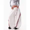 Calça Jogger Xpkaeax Estilo Americano High Street Color Block Listrada com Cintura Dupla para Mulheres, Nova Calça Wide-Leg Hip-Hop Outono e Inverno