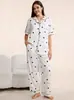 Conjunto de Dos Piezas para Mujer de Manga Corta con Solapa, Cardigan Estampado, Pijama y Ropa de Casa, Nuevo Estilo Europeo y Americano Transfronterizo para Primavera y Verano