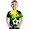 2026 Nueva Camiseta de Manga Corta con Estampado 3D de Patrón de Fútbol Iridiscente Suelta para Hombres y Niños Nueva Moda Camiseta Corta