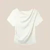 Design Assimétrico com Decote V, Estilo Único, Camiseta Regular com Manga Curta para Mulheres, Novo Modelo de Verão 2026, Top Plissado Emagrecedor