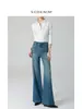 Días de Primavera Relajados/Jeans de Pierna Ancha Acampanados de Cintura Alta para Mujer en Azul Profundo, Corte Holgado, Pantalones de Largo Completo, Talla 26, Nueva Colección de Primavera