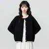 Chaqueta Cardigan de Punto Redondo Negro para Mujer 2026 Otoño/Invierno Nuevo Holgado Bloque de Color Encaje Tejido Cardigan Top Corto