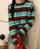 Tallas actualizadas para artículos enviados: Suéter coreano chic de otoño/invierno, de cuello redondo, a rayas y manga larga, ropa versátil y elegante para mujer
